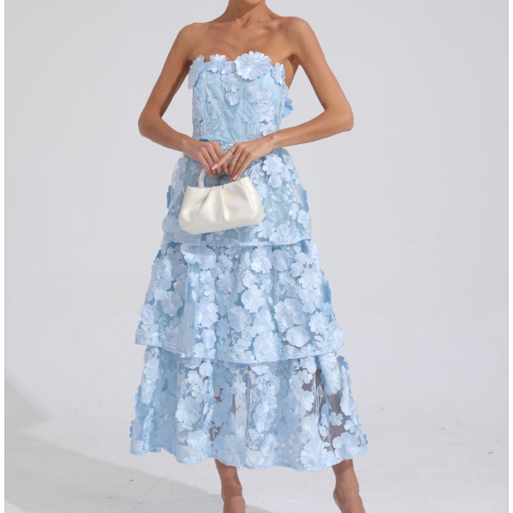 Blue Floral Strapless Dress